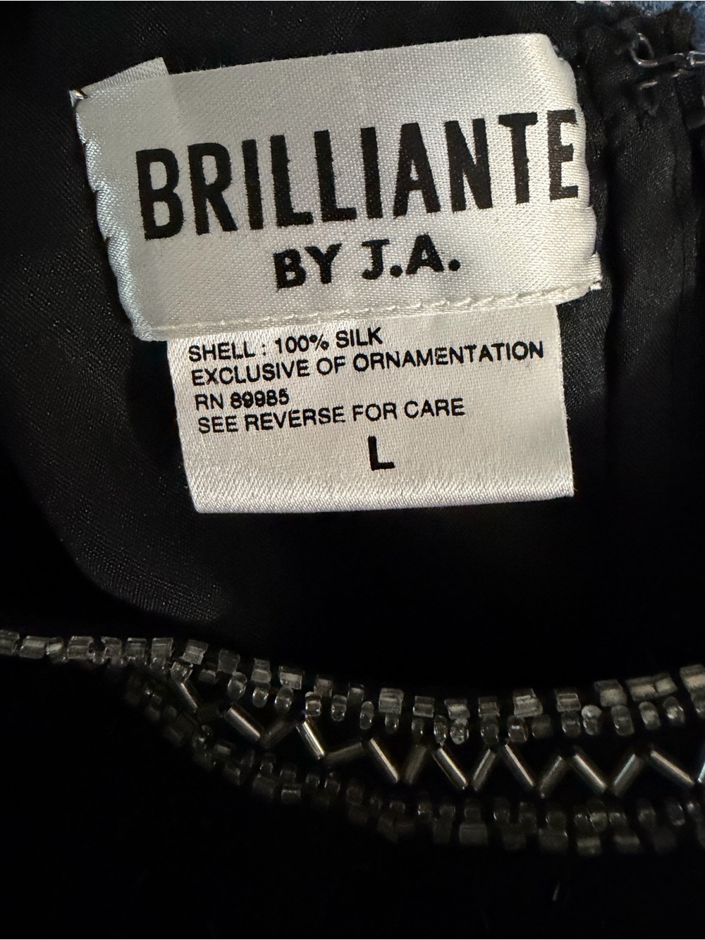 Brilliante by J.A. Women’s Large Black Beaded Sheer Sleeve Cocktail Dress Silk - Picture 5 of 6